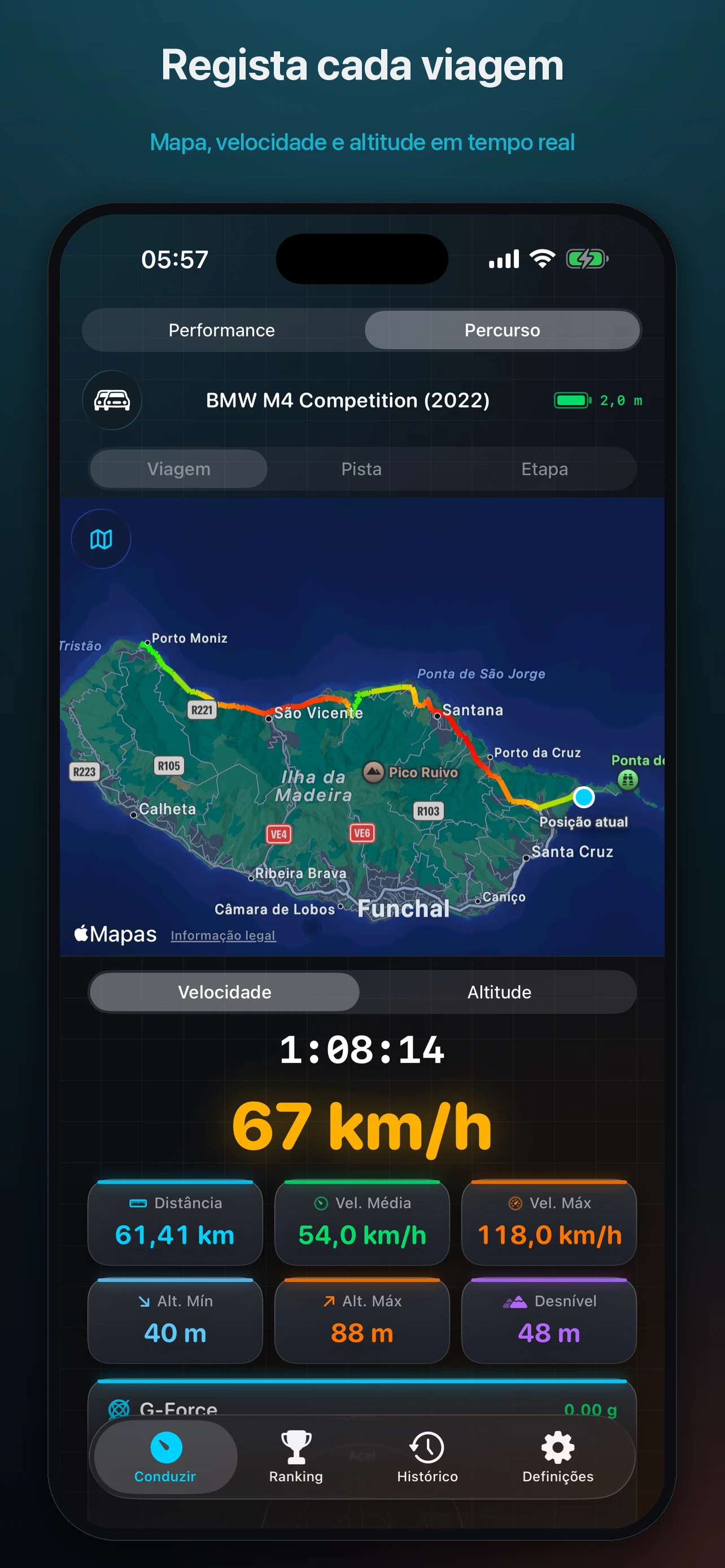 Revvo, percurso em modo escuro