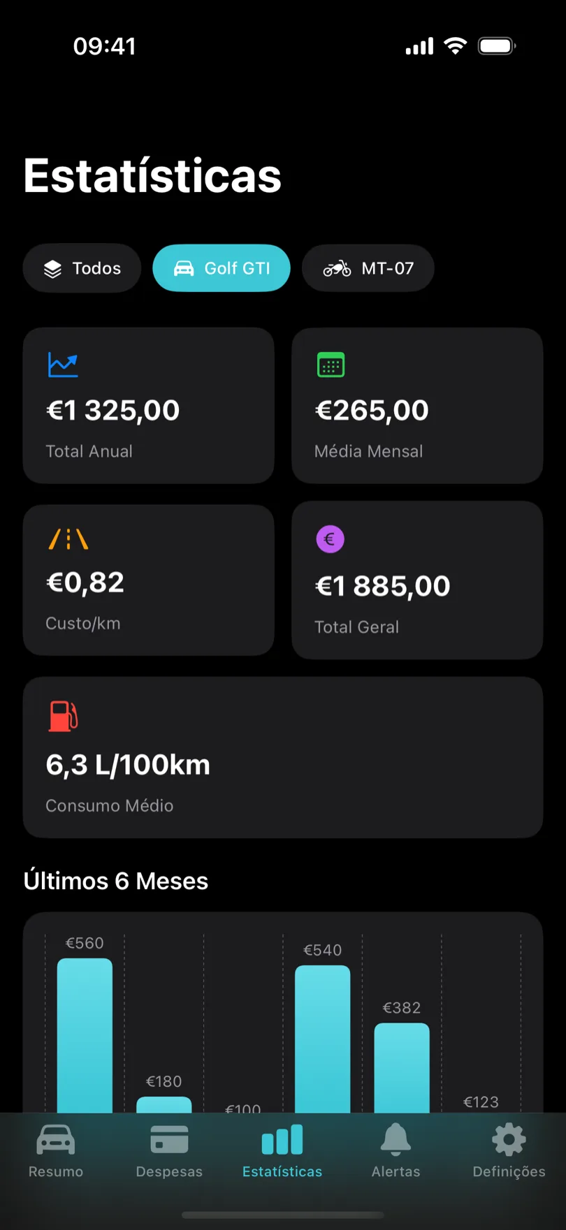 Trakko, estatísticas em modo escuro